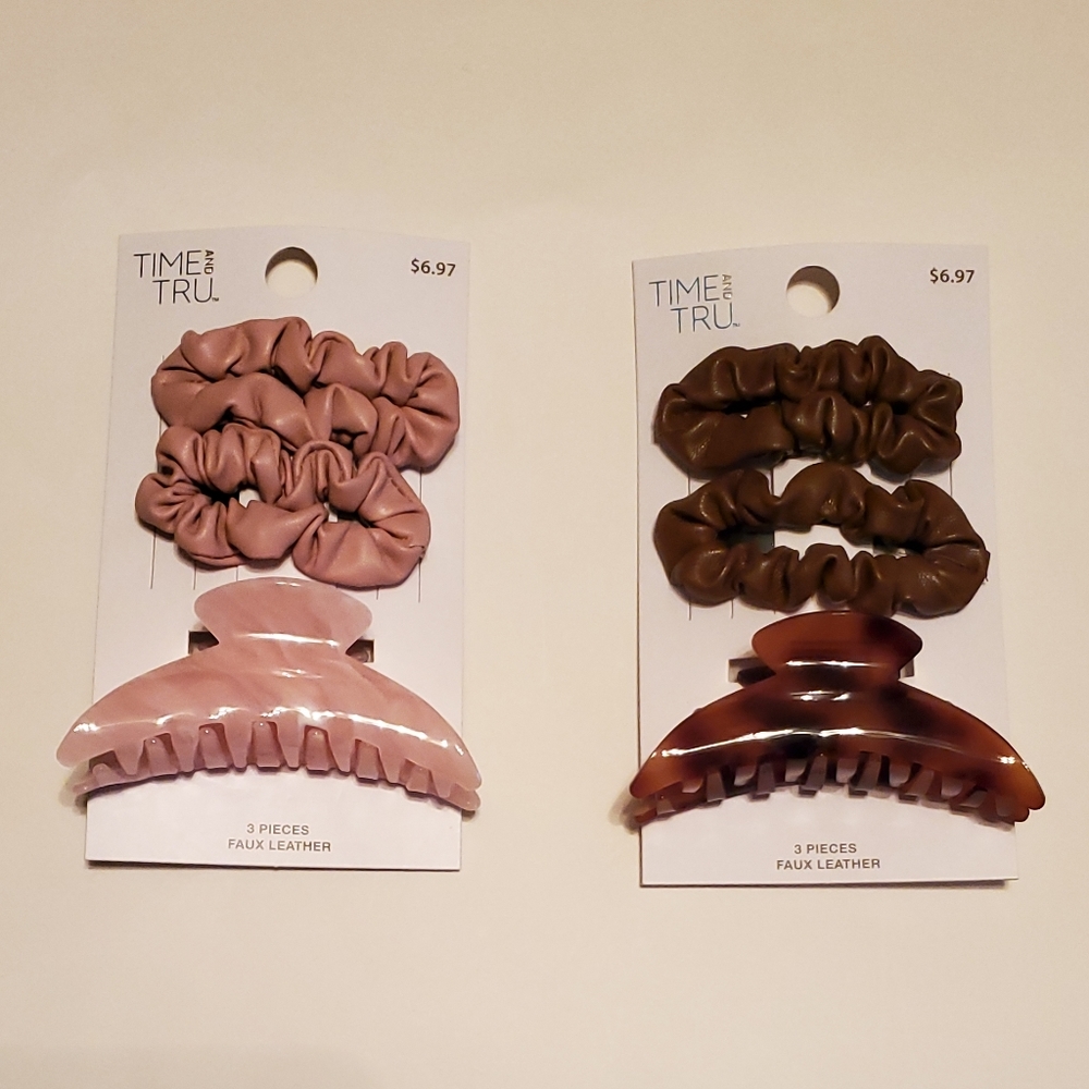 6 Faux Leather Hair Clips & Claws- 2 Claws & 4 Clips New